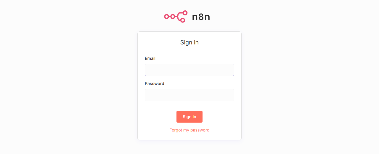 작업 스케줄러가 켠 n8n 의 localhost:5678 로그인 화면